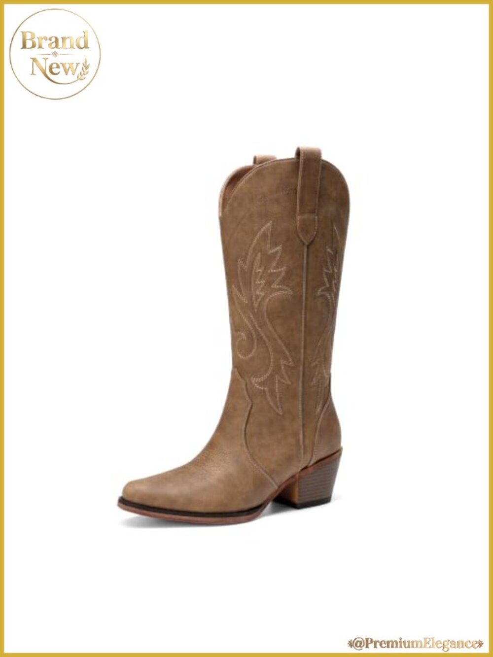 Women's Western Cowgirl Boots Faux Leather Embroidered Mid-Calf